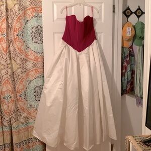 Vintage red and white strapless gown.